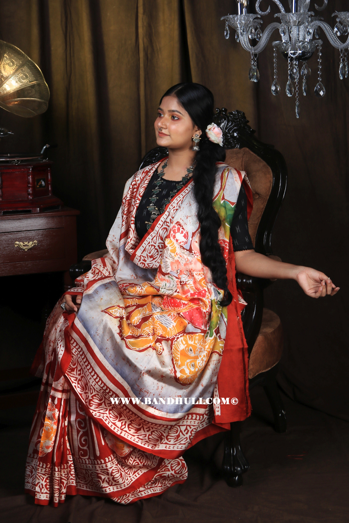 Maa Durga Hand Batik Mulberry Silk Saree